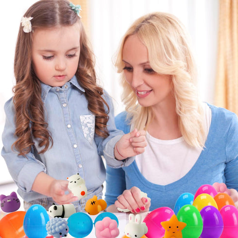 24 Pack Fillers Easter Eggs with Mochi Squishy Toys Surprise Mini Kawaii Animal Squishies Stress Relief Toys for Easter