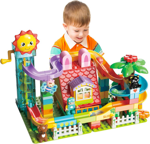 XYNGU Kid Marble Run Building Blocks with Elevator Spiral Lift,Gift Toy Bricks Marble