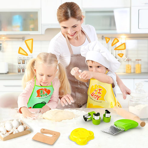 15 PCS Montessori Kitchen Tools, Toddler Knife Set with Wooden Safe Knife, Cutting Board, Crinkle Cutters for Kids