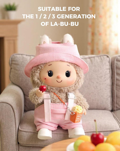 Set 6.69''/17cm Clothes for Labubu Clothes (NO Doll) fit Doll Clothes, Premium Outfit with Accessories, Pink-Popcorn