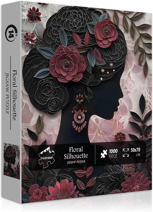 PICKFORU Impossible Puzzle for Adults 1000 Pieces, Black Girl Puzzles Flower Plant Aesthetic