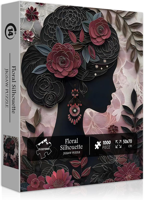 PICKFORU Impossible Puzzle for Adults 1000 Pieces, Black Girl Puzzles Flower Plant Aesthetic
