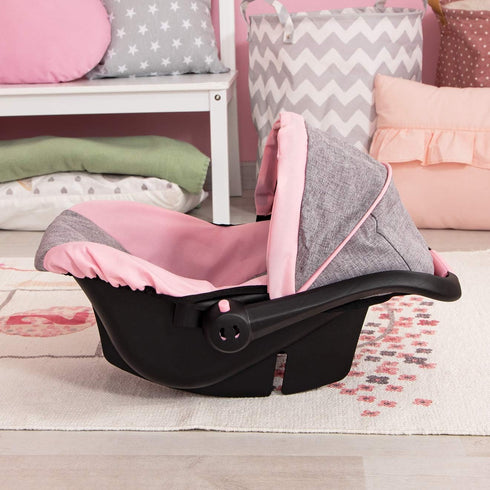 67933AA 18" Bayer Design Toy, Car Seat Easy Go for Neo Vario Pram with Cover, Doll Accessories, Pink, Grey