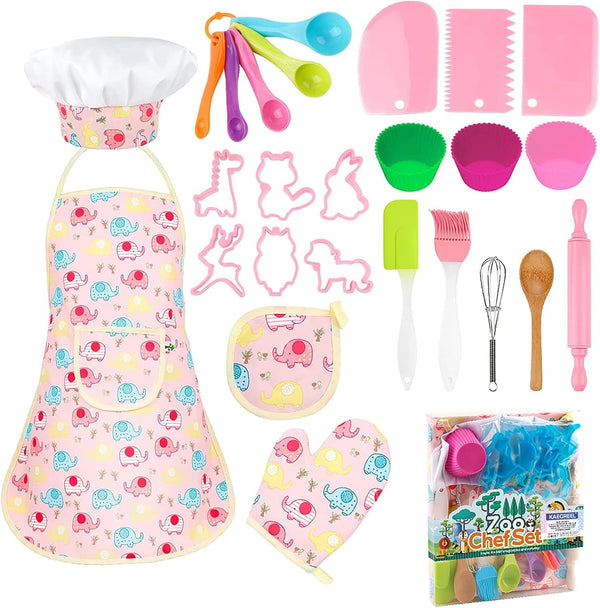 KAEGREEL Elephant Baking Chef Set for Kids, 26 Pcs Kids Cooking Set