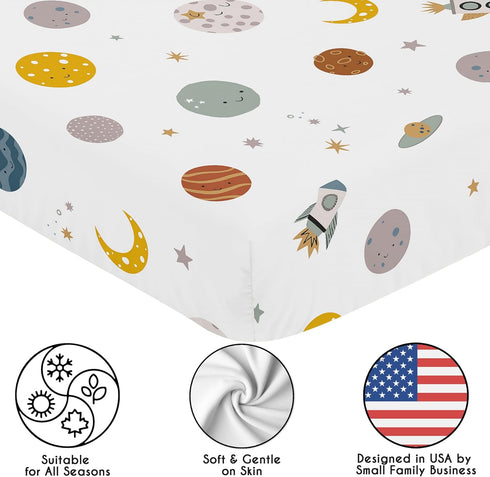 Sweet Jojo Designs Fitted Baby Crib Sheets (Outer Space Themed) for Boys, Infant Nursery, Toddler Room - Standard Size