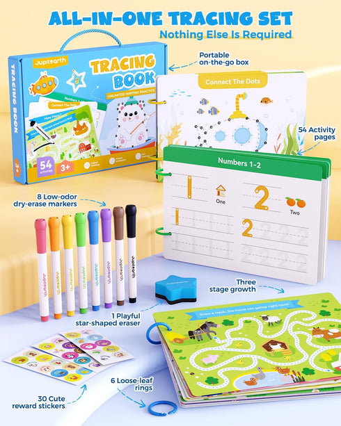 54 3-5, 3 4 5 Preschool Learning Activities Reusable Pages, Tracing Books for Kids Ages Toddler Activities Busy Book