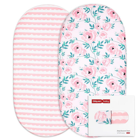 Gllquen Baby Bassinet Sheets Set 2-Pack, Breathable Cozy Bassinet Fitted Sheet Universal