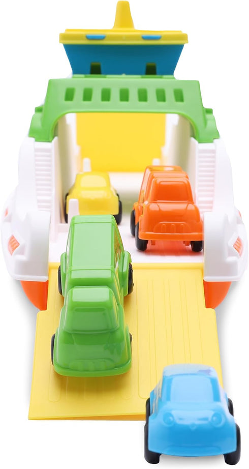 Toyland 39cm (15") 4 3 Colourful Ferry Boat with Moveable Ramps & Mini Cars - Kids Floating Water Toy - Pool & Bathtime