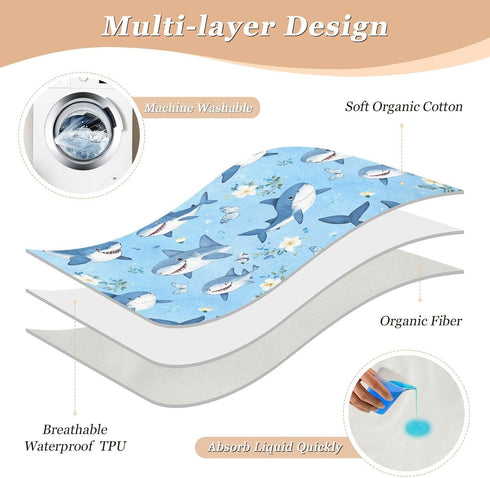 siphylline 52" 34" Cartoon Cute Sea Animal Blue Extra Large Resuable Changing Pad Covers Waterproof Washable Crib Pee