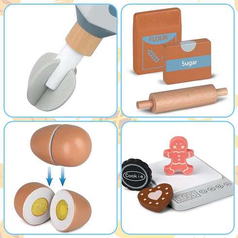 medoga Set Sets Set) Play Kitchen Accessories Wooden Mixer Pretend Play Food for Kids Role Play Toys for Girls and Boys