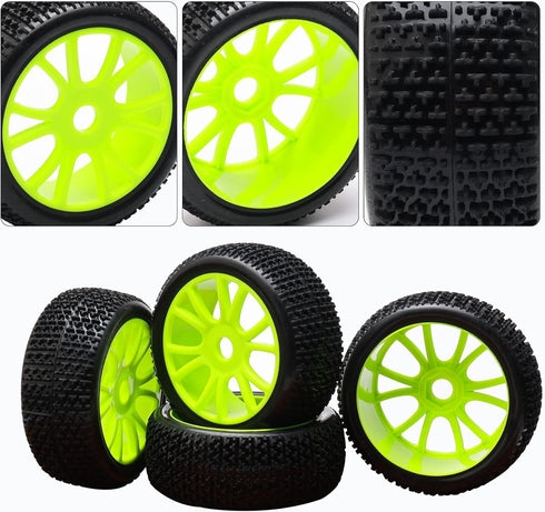 4PCS 17mm Hub Wheel Rim & T Grain Tires - Yellow for HSP 1:8 Off-Road RC Car Buggy