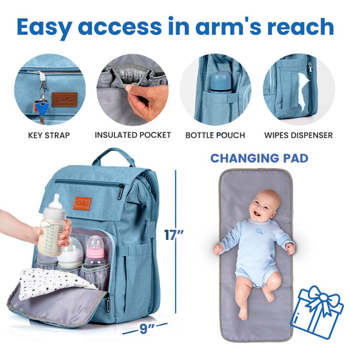 PILLANI Baby Diaper Bag Backpack - Large Travel Diaper Bags for Boys & Girls with Changing Pad