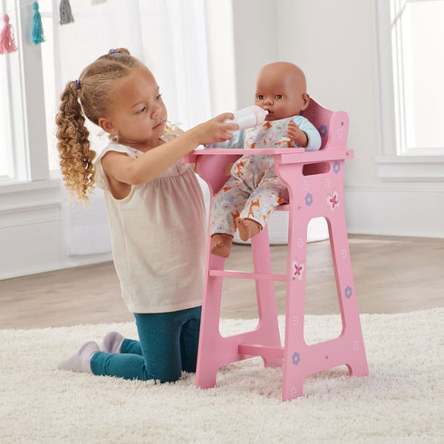 Badger Basket Pink Toy Blossoms and Butterflies Doll High Chair Feeding Seat for 18 Inch Dolls