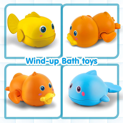 Dwi Dowellin Bath Toys for Toddlers, Magnetic Fishing Games, Mold Free Wind-up Swimming Fish Duck Whale