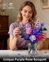 TYCOLE Set 6-12 (806PCS) Flowers Bouquet Building - Purple Roses Botanical Collection Building Blocks for Adult Women
