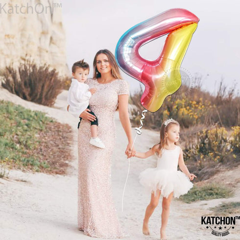 KatchOn Giant Rainbow 4 Balloon - 40 Inch Number 4 Balloon for Unicorn Birthday Decorations