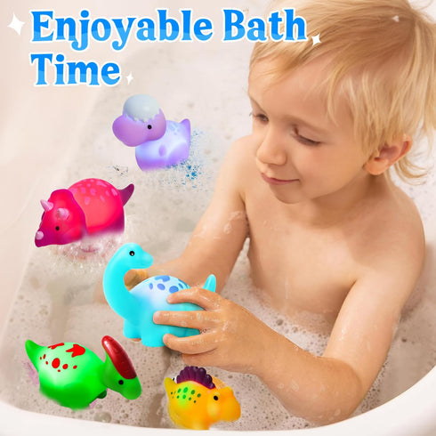 TOY Life Light Up Dinosaur Bath Toys for Kids 3 4 5 8, No Hole Bath Toys for Toddlers, Baby Bath Time Toys