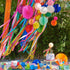 Happy Birthday Banner Decorations Set - Rainbow Paper Flags with 9 Honeycomb Balls and Circle Dots Garland