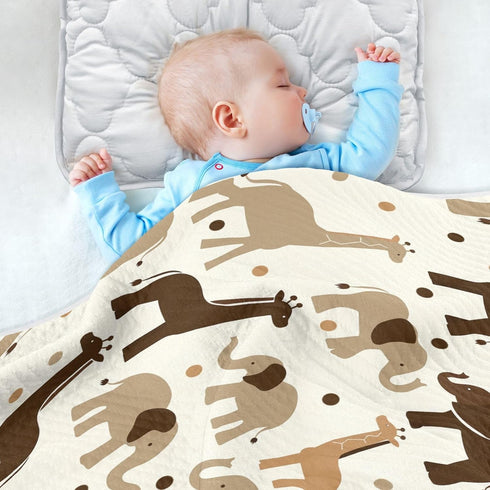 KICPOAY Brown Giraffe Elephants Baby Swaddle Blanket for Boys and Girls, Muslin Baby Receiving Swaddle Blanket, Soft