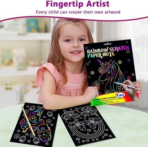 BAOXUE Set, 4-8 Scratch Art for Kids, Rainbow Scratch Paper Art Scratch Coloring Book,Arts and Crafts for Kid Ages