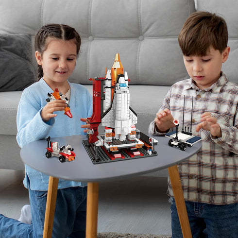 BIZNESMEN 704 Set, 4-in-1 6-12, PCS Space Shuttle Exploration Rocket Launch Center Block STEM Aerospace Rocket Building