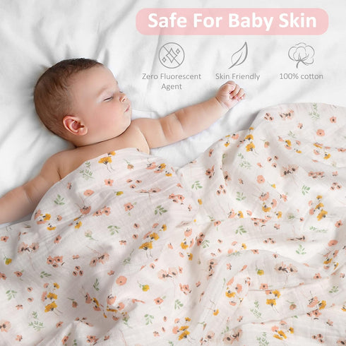 4 Packs, 47 47In Viviland Muslin Swaddle Blanket, Baby Swaddle Blanket for Boys & Girls, Nursery Receiving Blanket
