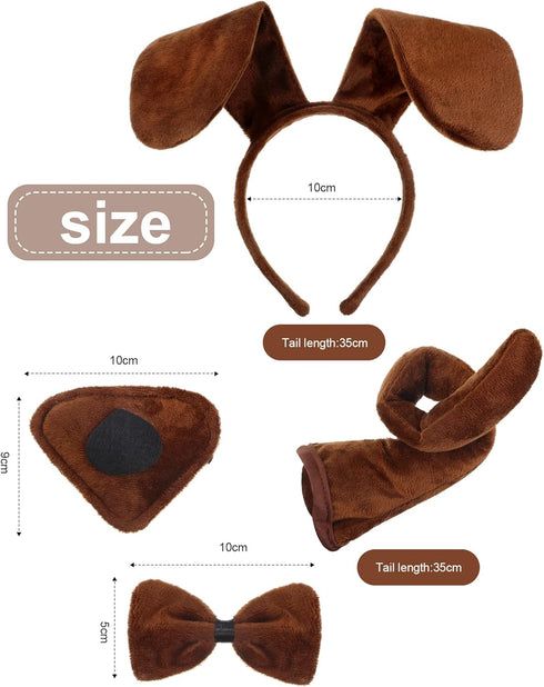 Syhood Puppy Dog Costume Set with Ears Headband, Bowtie, Nose, Tail, and Paw Gloves for Halloween Carnival