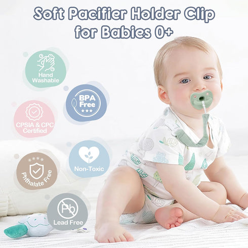 Holder,2 Pack TYRY.HU Ribbon Baby Pacifier Clips Binky Paci Holder Clips, Pacifier Leash for Baby Boys Girls,Soft Strap