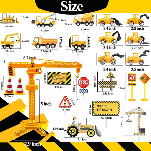25Pcs Bulldozer HERCOCCI Construction Cake Topper, Excavator Tower Cupcake Topper Backhoe Traffic Road Sign Cake Decor