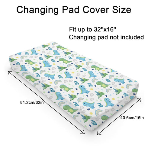 Dinosaur Rainbow Diaper Changing Pad Cover Sheets for Boy Girl 32''x16'' Cartoon Dino Sun Star Cactus Mountain Unisex Fitted Change Table Pad Covers Comfort Soft Breathable Baby Changing Table Mats