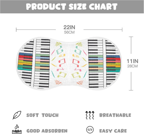 YYZZH 1 Pack 100% Colorful Piano Keyboard Music Note Muslin Burp Cloths for Baby Soft Cotton Baby Washcloths Bibs