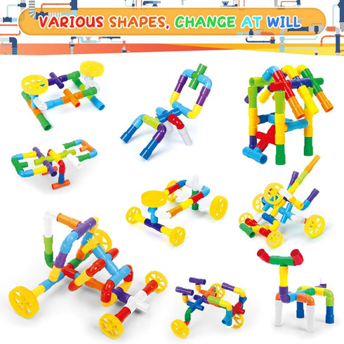 Stem Building Toy for Toddlers Tube Pipe Toy Educational Preschool Toys for 3+ Years Learning Building Blocks Toy with Storage Box Gift Kit Montessori Toys for Boys & Girls