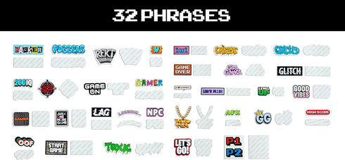Video Game Themed Custom Vinyl Die-Cut Sticker Pack, Adhesive Decals for Laptop, Water Bottle, Journal, Phone (64 Pack)