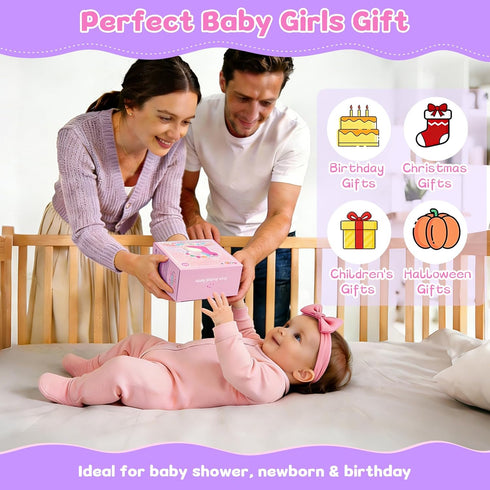 0-12 Car Seat & Stroller Toy for Girl - Musical Sensory Plush with Rattle & Mirror Baby Toys Months Hanging Travel