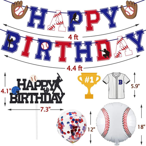 Baseball Birthday Party Decorations Supplies for Boys, Happy Birthday Banner, Cake Topper, Balloons