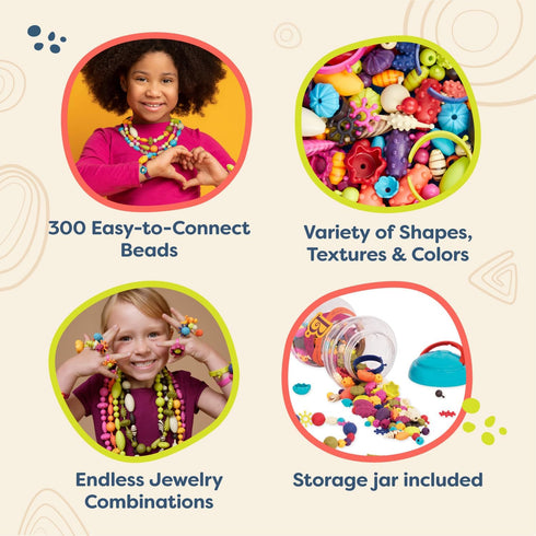 B. toys Pop Arty! 300 Pcs Jewelry Making Kit - Creative Pop Snap Bead Set for Kids, DIY Craft Jewelry Making Kit for