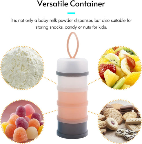 tomvorks 4 Portable Layer Baby Formula Dispenser with Carry Handle for Travel and Storage Container (Pink)