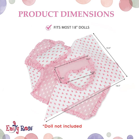 18" Set 5 Emily Rose Doll Pink Heart Valentines Bedding Pc Doll Bed Bedding & Bedroom Accessories with Comforter