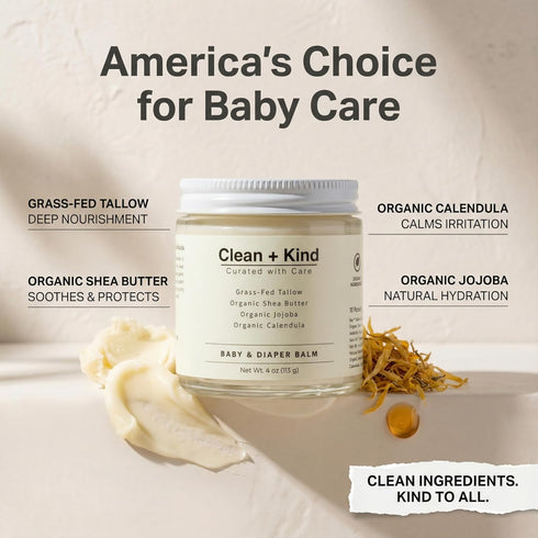 4 oz Organic Diaper Balm Baby Diaper Rash Cream Soothes & Protects Sensitive Skin with Grass-Fed Tallow, Shea Butter