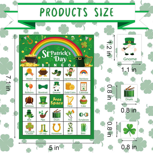 St Patrick's Day Bingo Games Cards for 24 Players, Irish Shamrock Bingo for Family School Classroom Activities