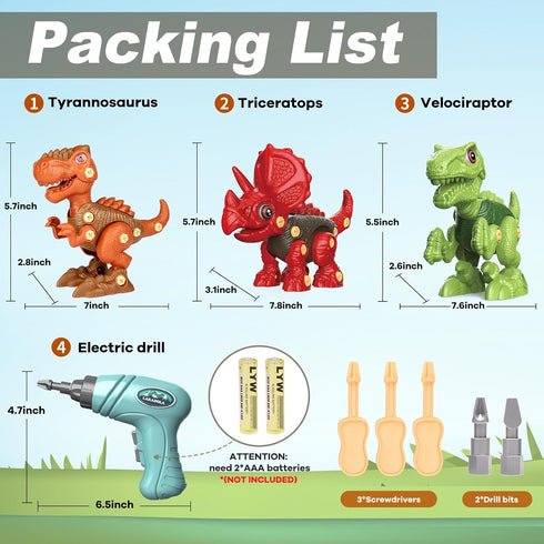 3-5 Set 92 18-Step Laradola Dinosaur Toys for Kids - Take Apart STEM with Electric Drill, Pieces, Build to Enhance