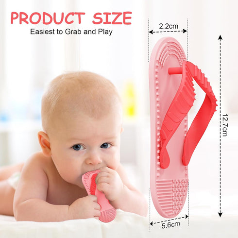 Silicone teething toys, 2PCS Baby Teething Toy, Flip-Flop Shaped Teething Toy for Babies 3-12 months, Textured Silicone Teething Toy Soothe Babies Sore Gums, Easy to Hold and Wearable(Pink)
