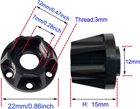 4Pcs RC Metal 12mm Hex Wheel Hubs Adapters for 1.9/2.2inch Beadlock Wheel Rim Axial Scx10 Trx4 Wraith Gen7 Gen8 D90 CC01 1/10 RC Crawler (15mm)