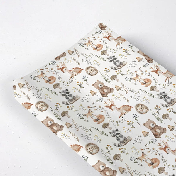 KuphiL10C Watercolor Bear Deer Hedgehog Raccoon Leaves Mushroom Pattern Baby Changing Pad Cover,