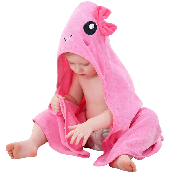 MICHLEY Unisex Baby Animal Hooded Bath Towel, Soft Cotton Washcloth for 0-6T, Pink