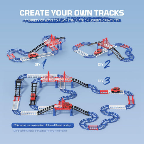 Set, 24 Playset 6 7 8 DIY Construction Race Track Pieces with Battery Powered Car,Bridge Building Track Assembly Track