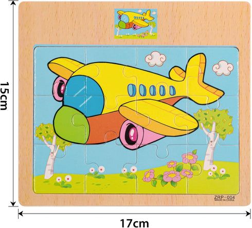 Wooden Jigsaw Puzzles Set for Kids Age 2-5, 12 Piece Colorful Transportation Educational Puzzles (4 Puzzles)