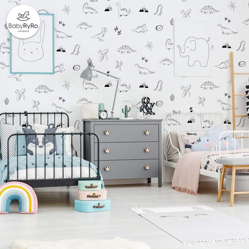 Dinosaur Wall Stickers, 36 Count, Peel & Stick, Reusable, Black Vinyl, Modern Contemporary Style, Wall Decals