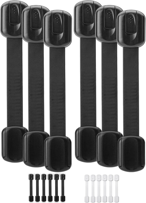 Bates Child Safety Strap Locks, 6 Pack Black Baby Proof Cabinet and Drawer Locks for Child Safety