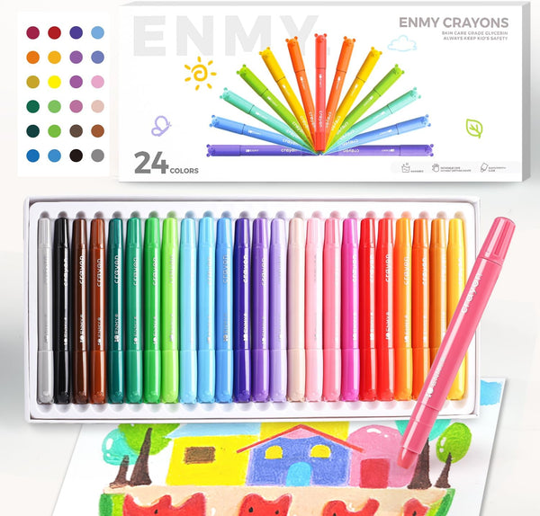 ENMY 24 Colors Gel Crayons, Twistable Non-Toxic Crayons Set, Washable Jumbo Crayons